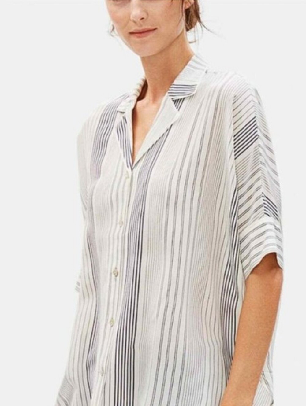 Eileen Fisher Varied Stripe Silk Shirt Medium